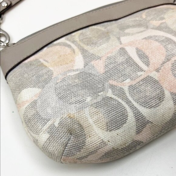 Coach Pastel Multicolor Signature Monogram Fabric Leather Wristlet - Picture 8 of 15